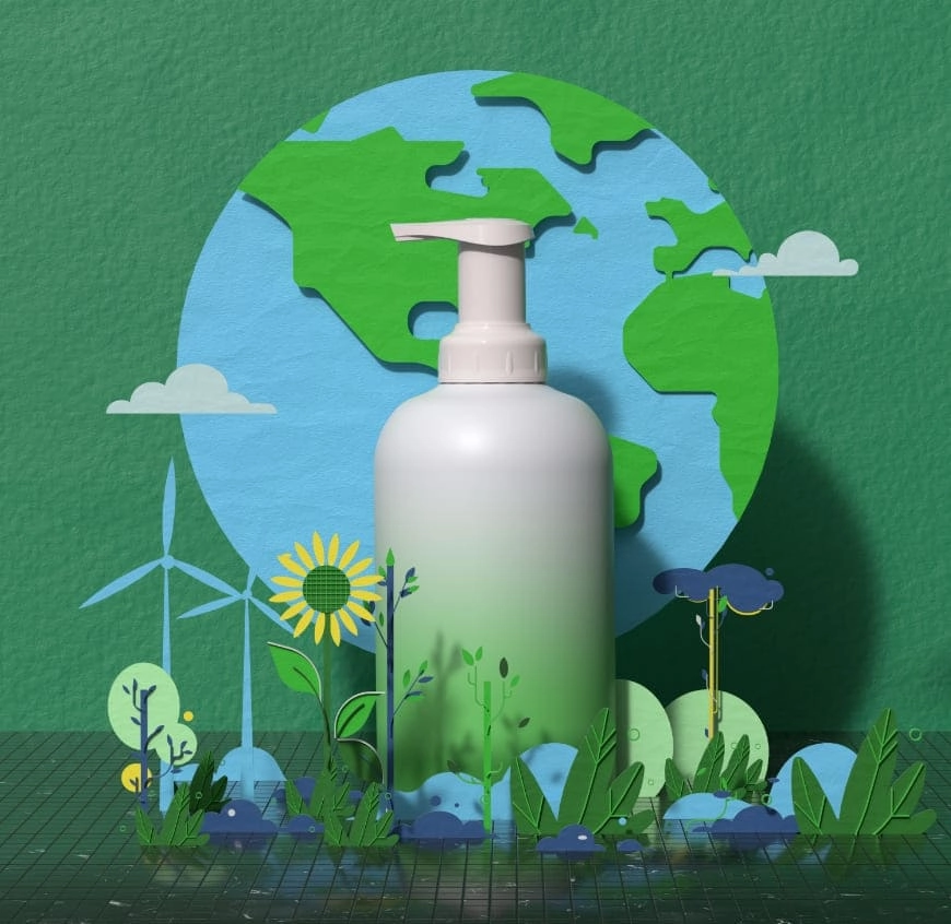 Cloud Bottle pump in 3D green environment