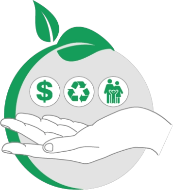 Illustration of hand holding sustainability icons